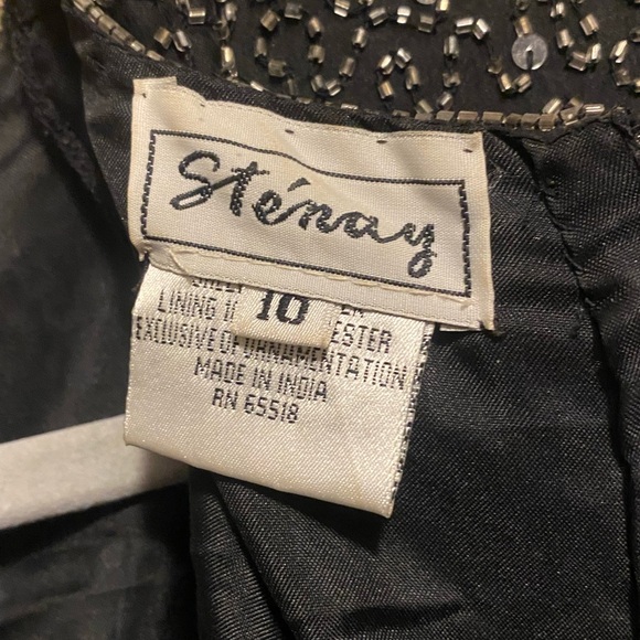 Stenay Formal Maxi Silk Gown Black Sequin Beaded Short Sleeve Sz 10 Vintage 80’s - Picture 15 of 16